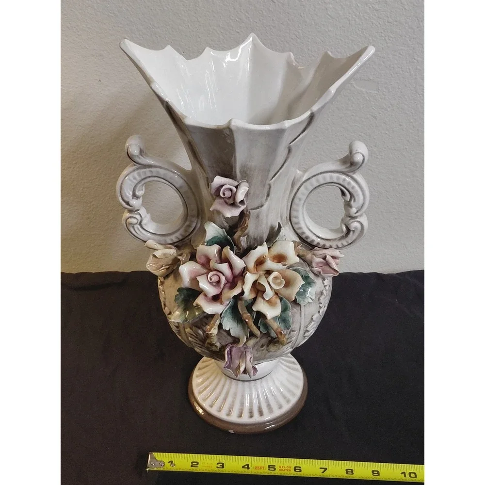 Vintage Nuova Capodimonte F.lli Savastano Vase Large Italian Floral 15